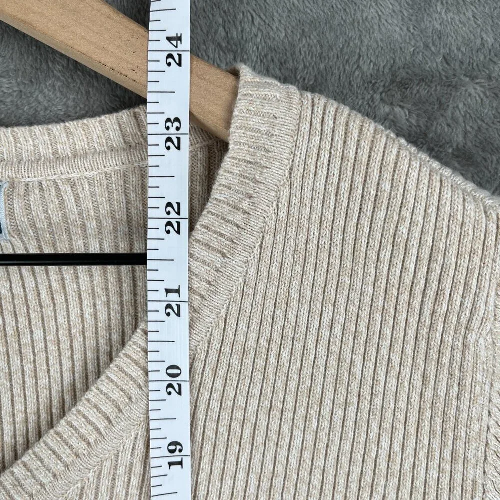 Karen Scott Pullover Sweater Women’s Small Cream Ribbed Marled V Neck Preppy Y2K